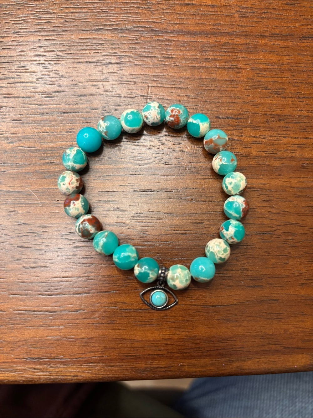 New Turquoise Beaded Eye Charm Stretch Bracelet - Women Jewelry
